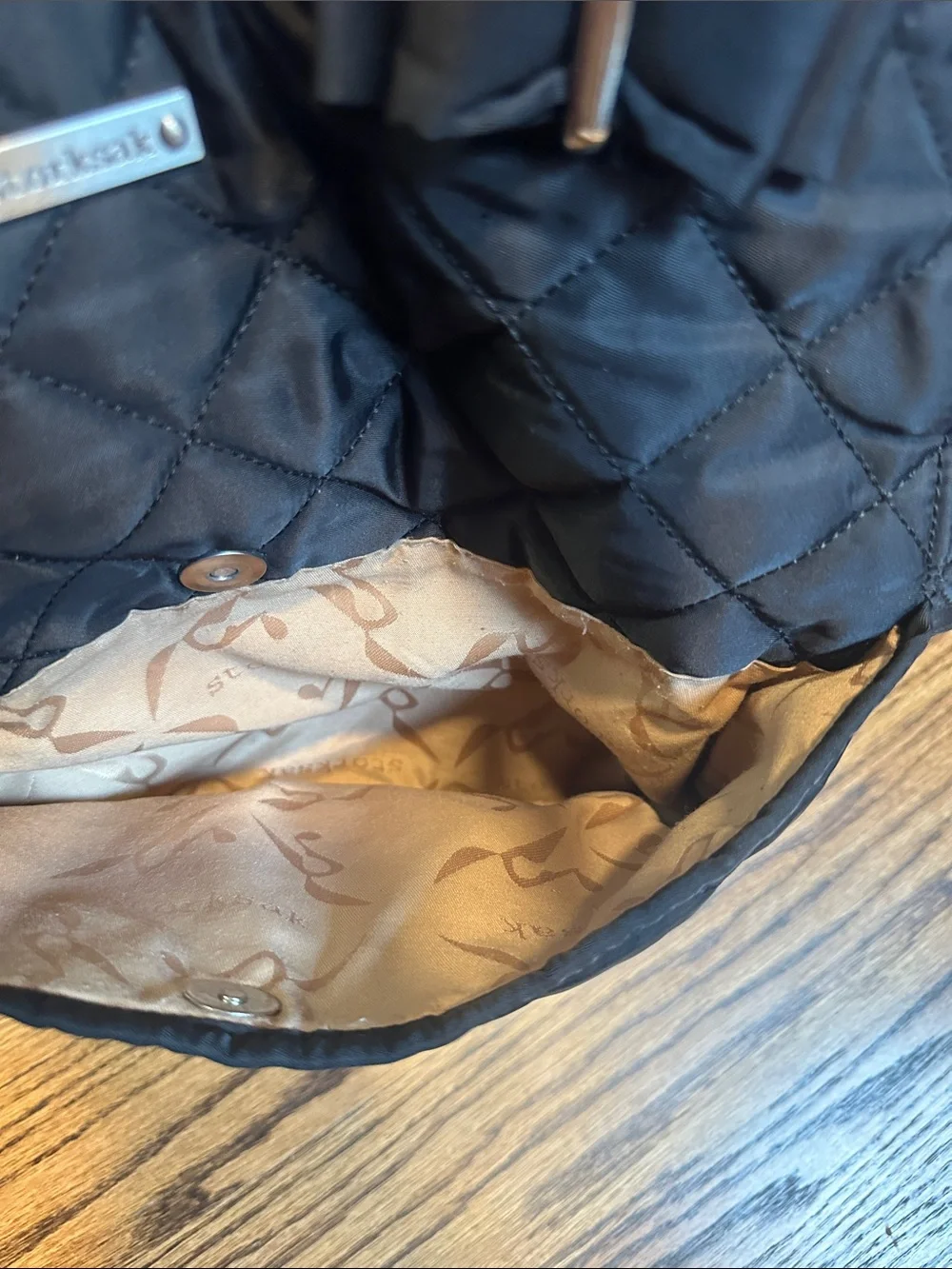 Storksak Black Quilted Tote with Logo Plate